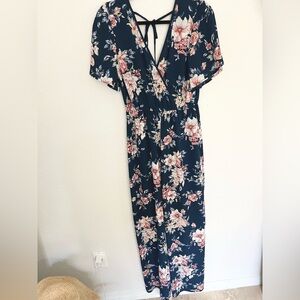 Xhilaration floral blue jumpsuit